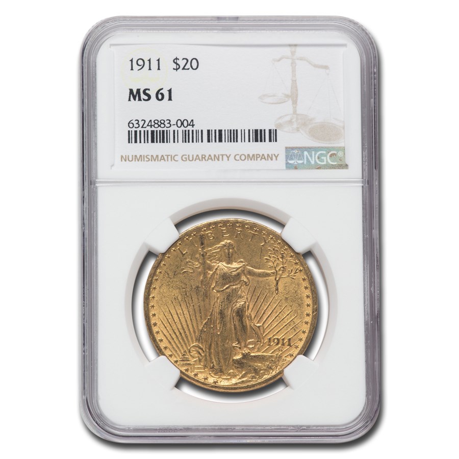 1911 $20 St Gaudens Gold Double Eagle MS-61 NGC