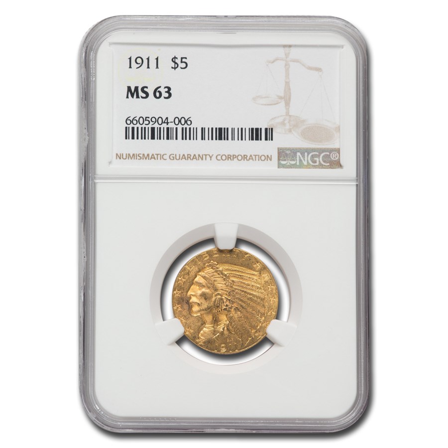 1911 $5 Indian Gold Half Eagle MS-63 NGC