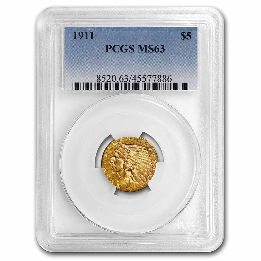 1911 $5 Indian Gold Half Eagle MS-63 PCGS