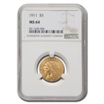 1911 $5 Indian Gold Half Eagle MS-64 NGC