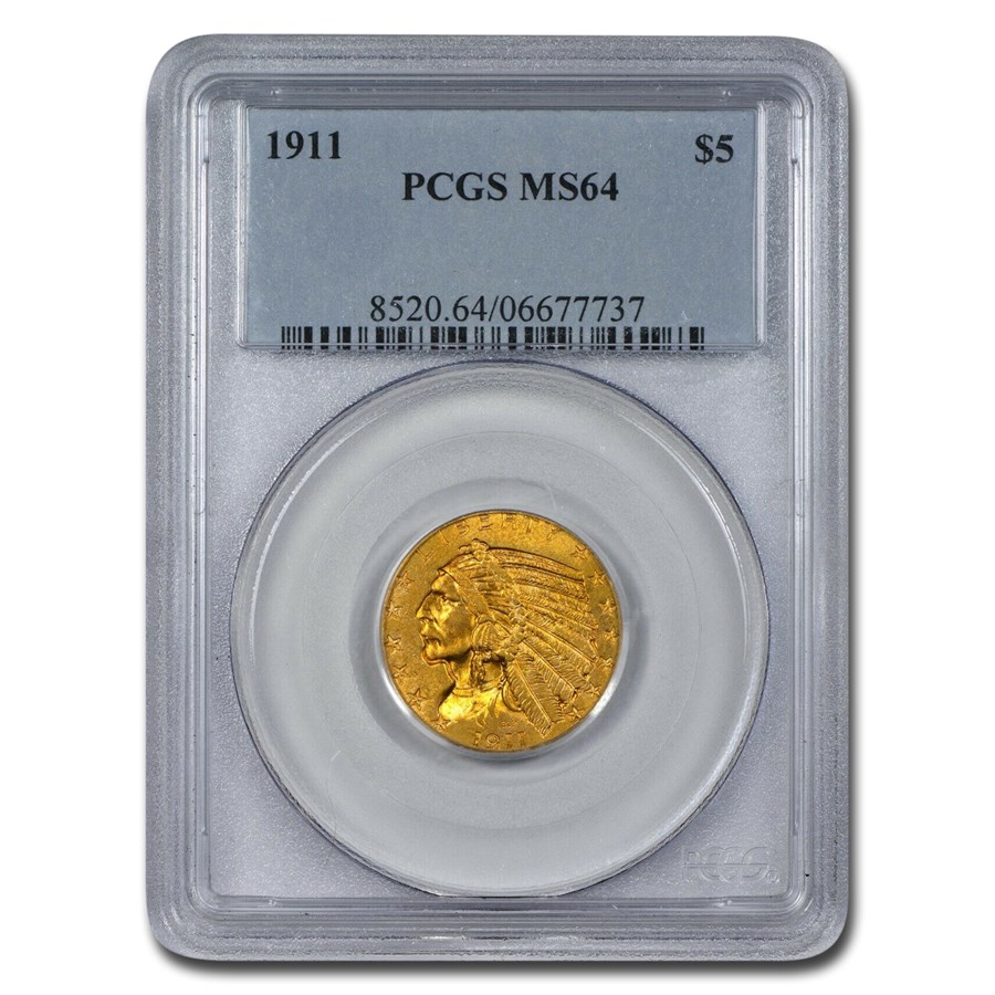 1911 $5 Indian Gold Half Eagle MS-64 PCGS