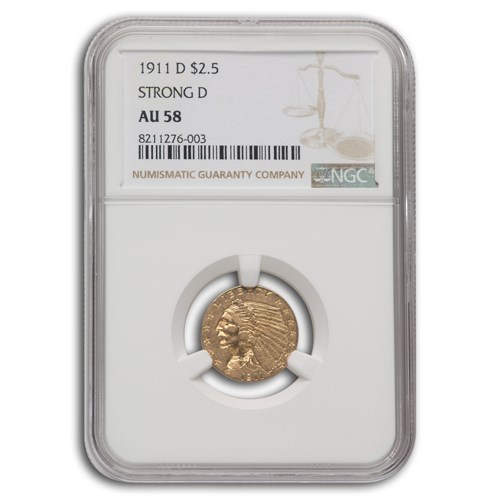 1911-D $2.50 Indian Gold Quarter Eagle AU-58 NGC (Strong D)