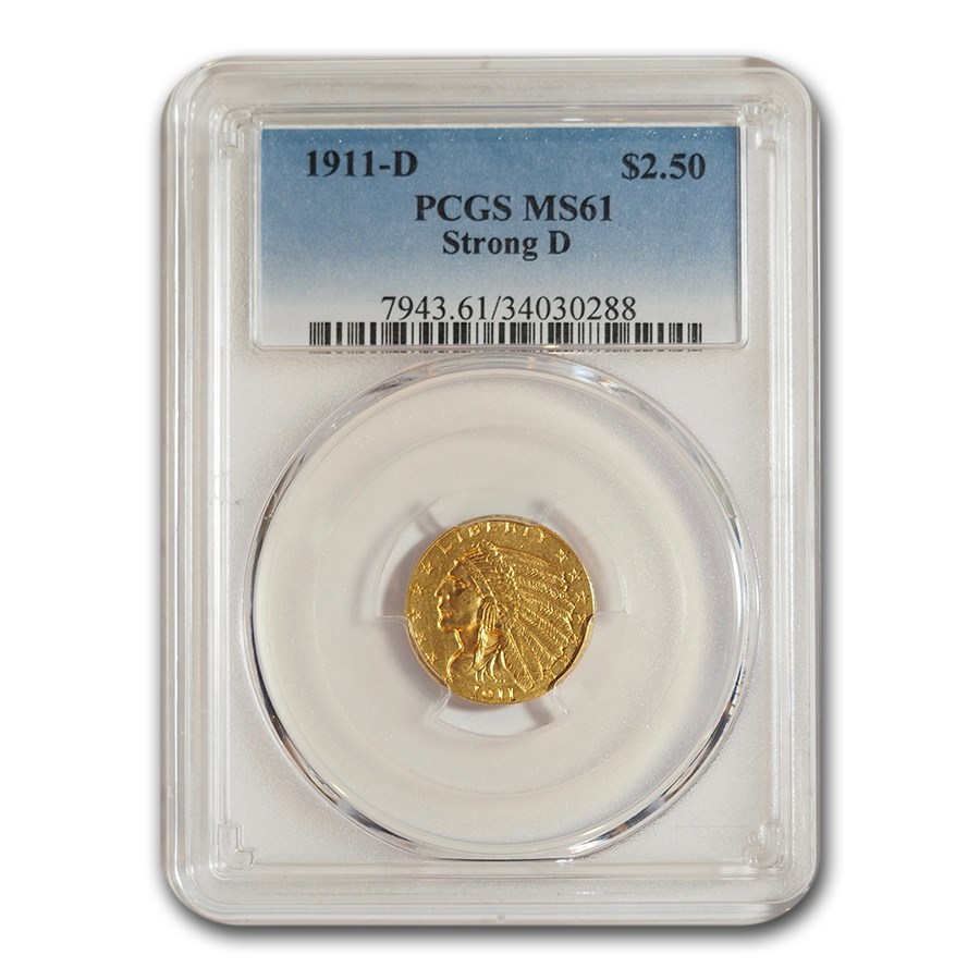 Buy 1911-D $2.50 Indian Gold Quarter Eagle MS-61 PCGS (Strong D) | APMEX