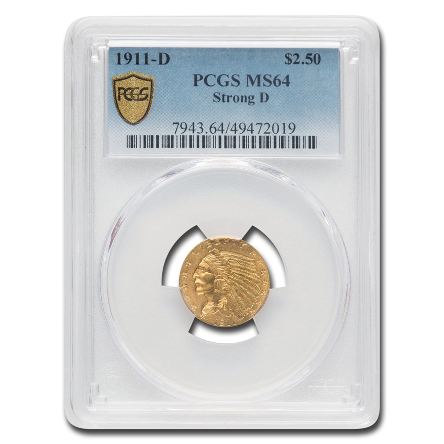 1911-D $2.50 Indian Gold Quarter Eagle MS-64 PCGS (Strong D)