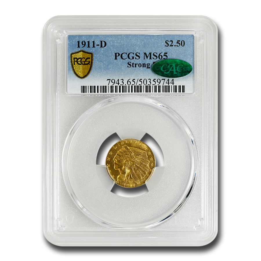 1911-D $2.50 Indian Gold Quarter Eagle MS-65 PCGS CAC (Strong D)