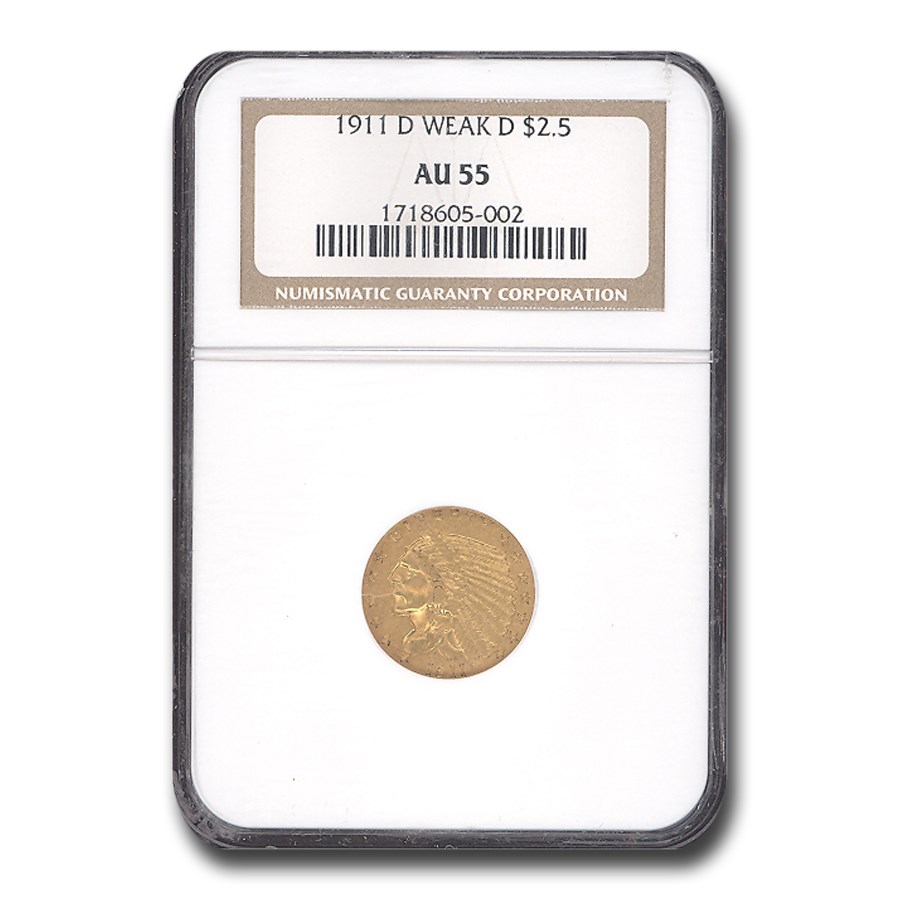 Buy 1911-D $2.50 Indian Gold Quarter Eagle Weak-D AU-55 NGC | APMEX