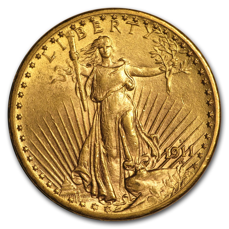 1911-D $20 St Gaudens Gold Double Eagle AU