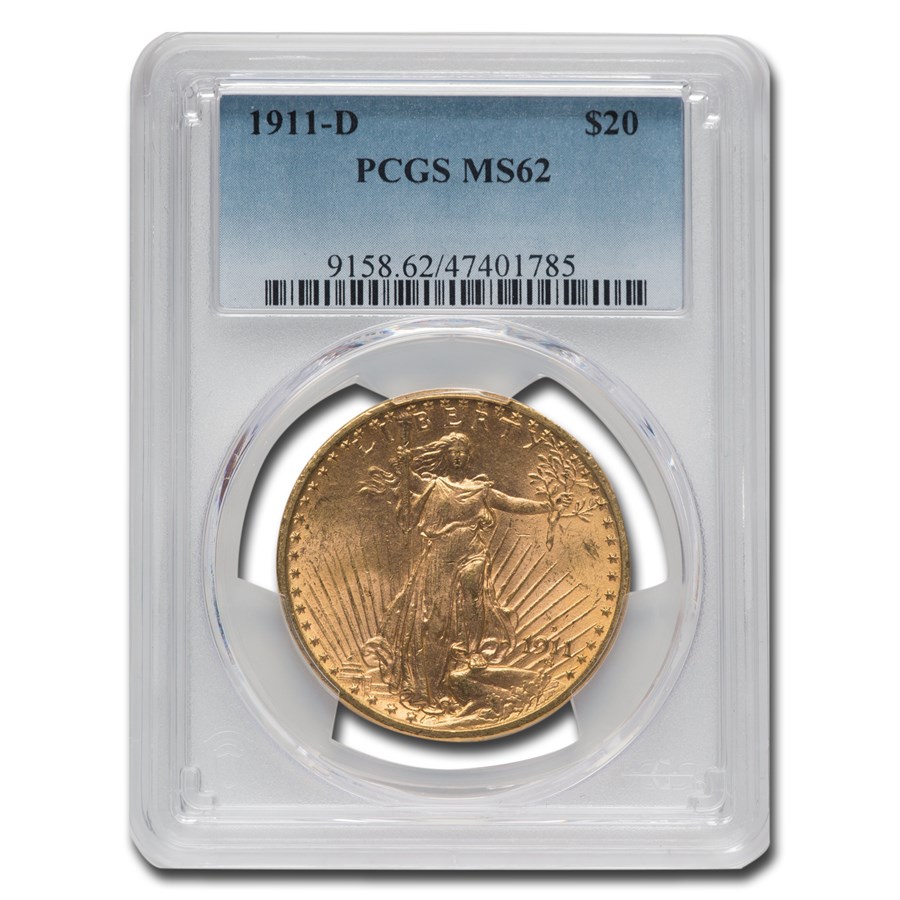 1911-D $20 St Gaudens Gold Double Eagle MS-62 PCGS