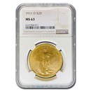 1911-D $20 St Gaudens Gold Double Eagle MS-63 NGC