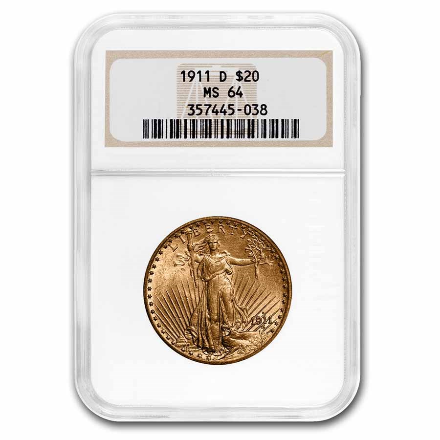 1911-D $20 St Gaudens Gold Double Eagle MS-64 NGC