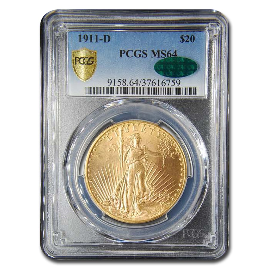 1911-D $20 St Gaudens Gold Double Eagle MS-64 PCGS CAC