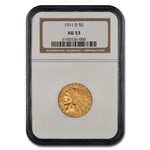 1911-D $5 Indian Gold Half Eagle AU-53 NGC