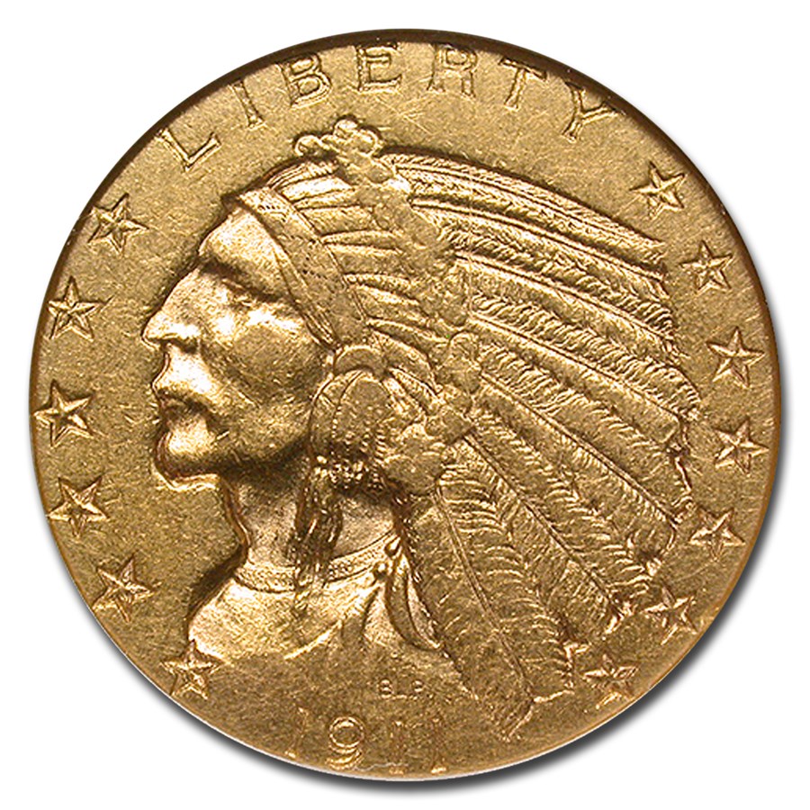 1911-D $5 Indian Gold Half Eagle AU-55 NGC CAC