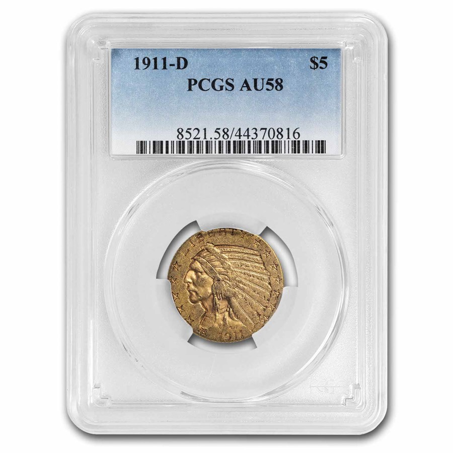 1911-D $5 Indian Gold Half Eagle AU-58 PCGS