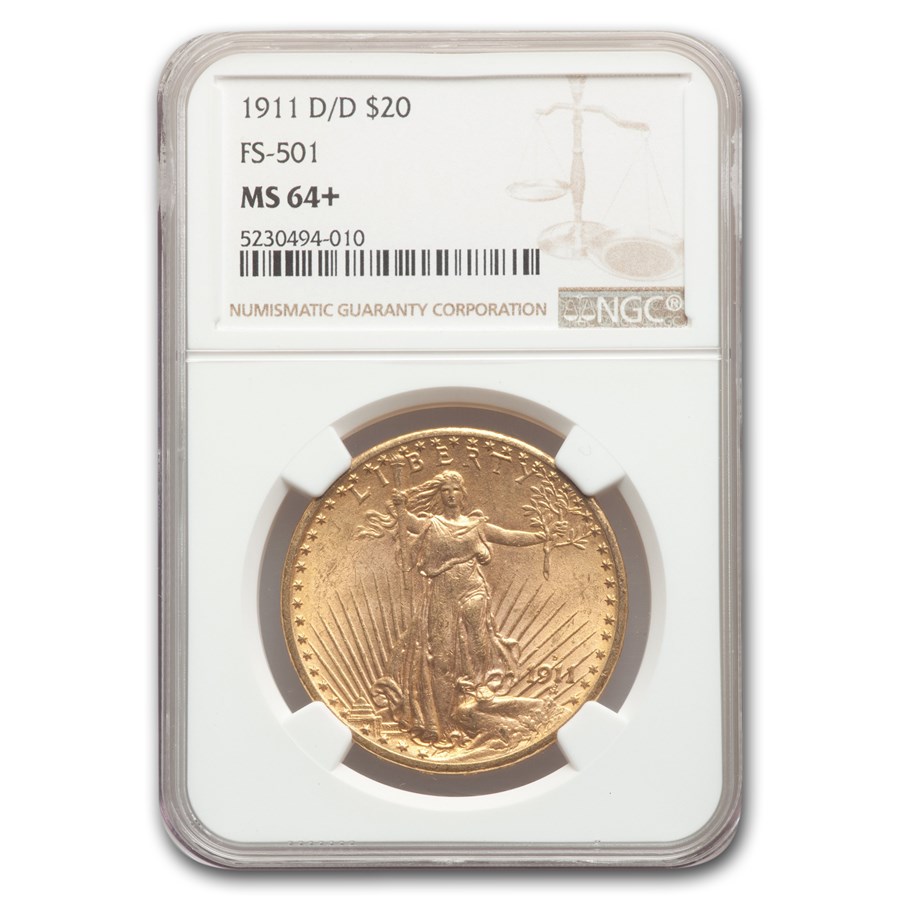 Buy 1911-D/D $20 St Gaudens Gold Double Eagle MS-64+ NGC (FS-501) | APMEX