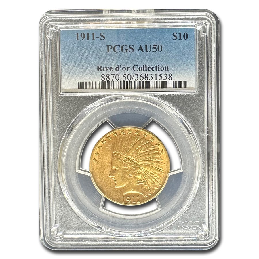 1911-S $10 Indian Gold Eagle AU-50 PCGS