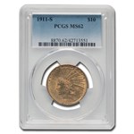 1911-S $10 Indian Gold Eagle MS-62 PCGS