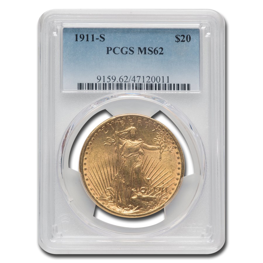 1911-S $20 St Gaudens Gold Double Eagle MS-62 PCGS