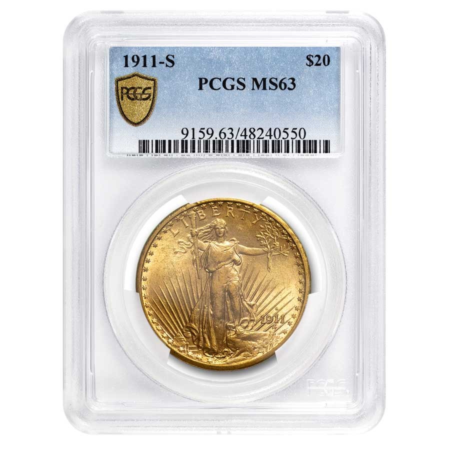 1911-S $20 St Gaudens Gold Double Eagle MS-63 PCGS