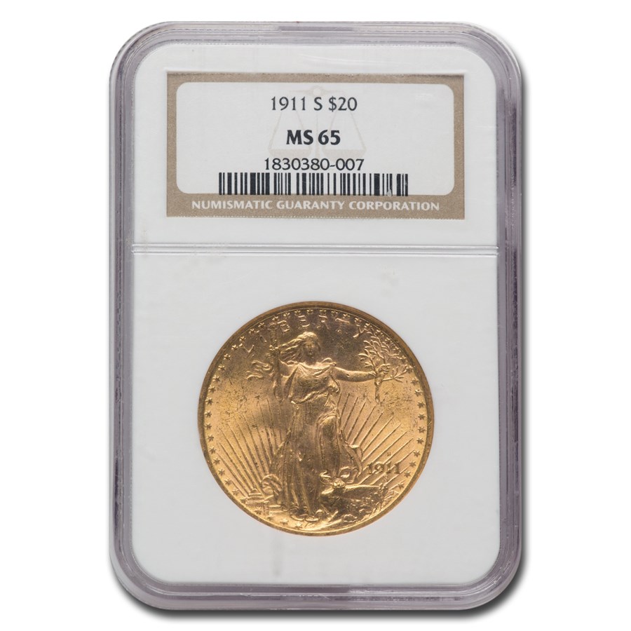 1911-S $20 St Gaudens Gold Double Eagle MS-65 NGC