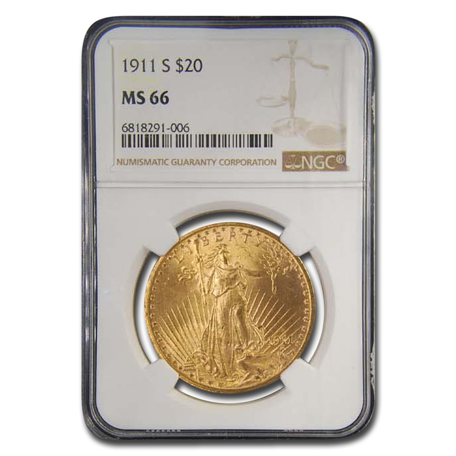 1911-S $20 St Gaudens Gold Double Eagle MS-66 NGC