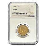 1911-S $5 Indian Gold Half Eagle AU-50 NGC