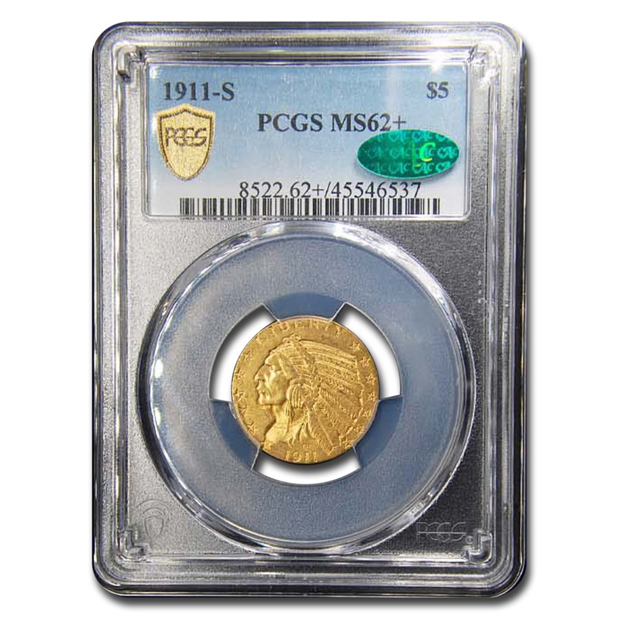 Buy 1911-s $5 Indian Gold Half Eagle Ms-62 Pcgs Cac 