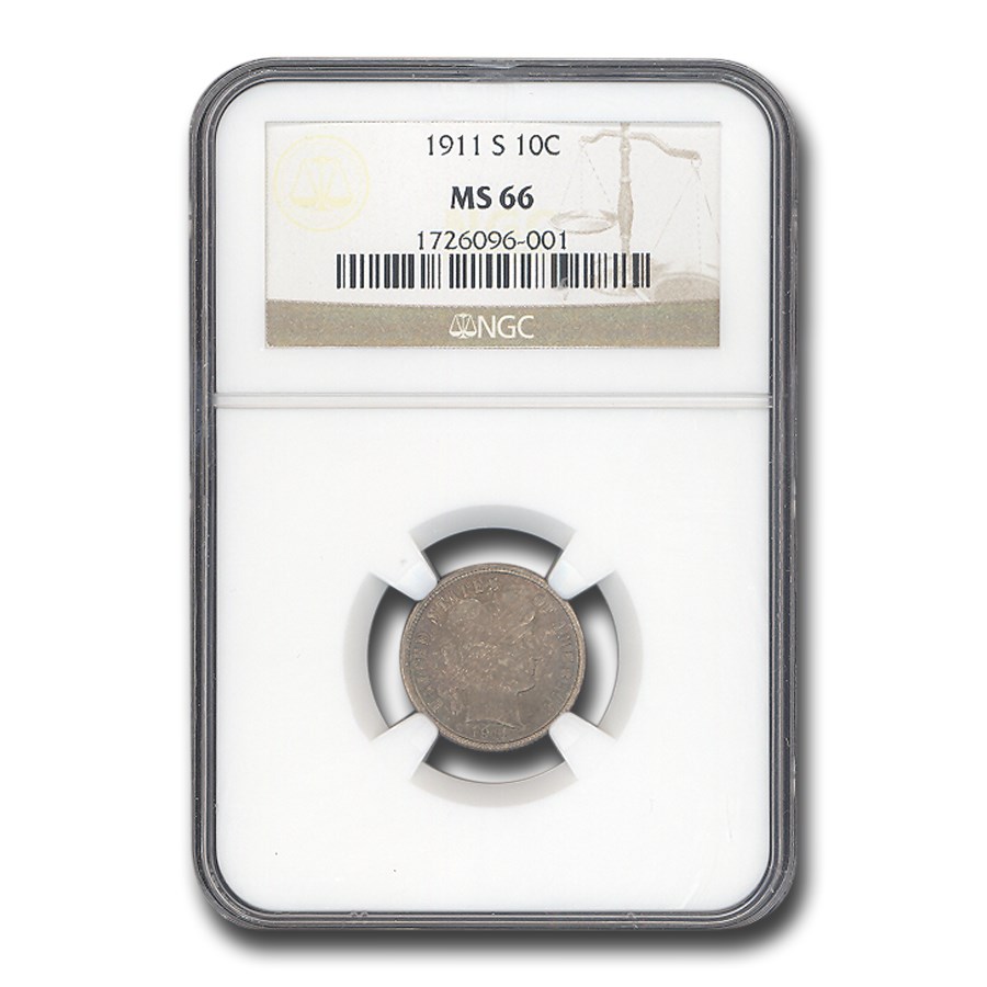 1911-S Barber Dime MS-66 NGC