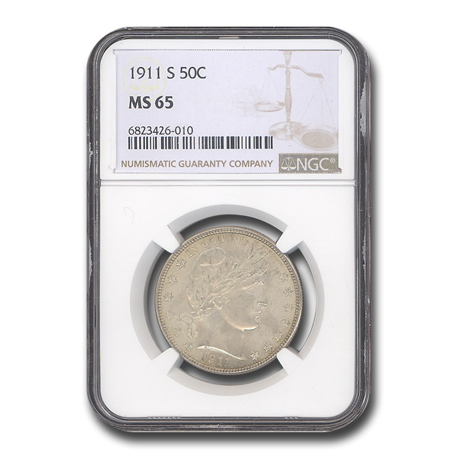 1911-S Barber Half Dollar MS-65 NGC