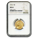 1912 $5 Indian Gold Half Eagle MS-61 NGC