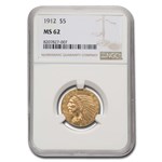 1912 $5 Indian Gold Half Eagle MS-62 NGC