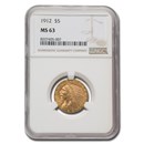 1912 $5 Indian Gold Half Eagle MS-63 NGC