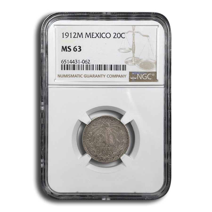 1912-M Mexico Silver 20 Centavos MS-63 NGC