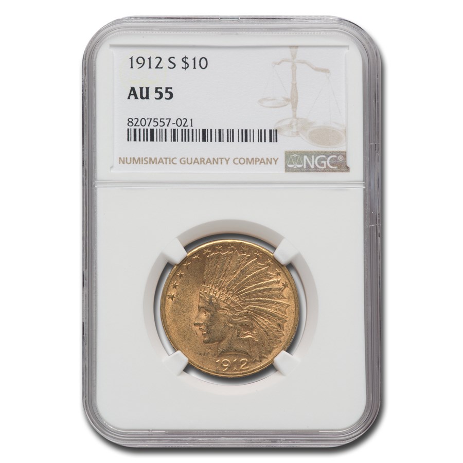 1912-S $10 Indian Gold Eagle AU-55 NGC