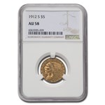 1912-S $5 Indian Gold Half Eagle AU-58 NGC