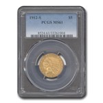 1912-S $5 Indian Gold Half Eagle MS-61 PCGS