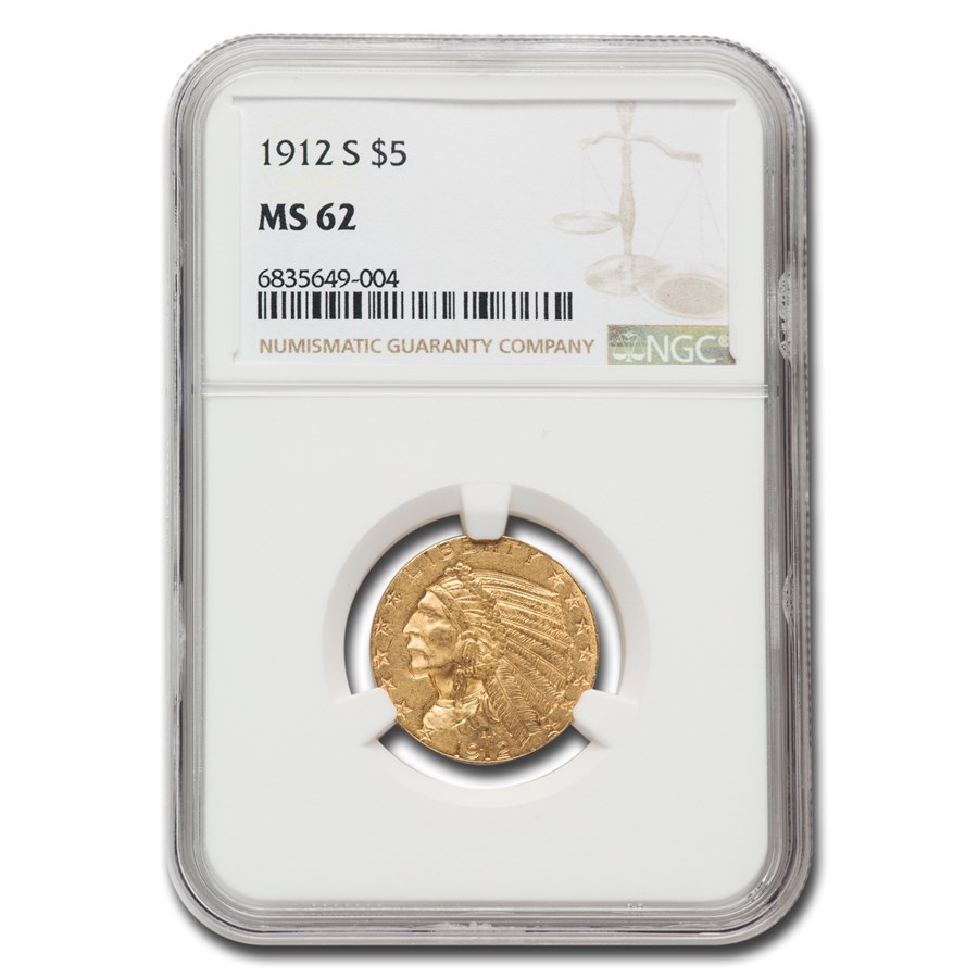 1912-S $5 Indian Gold Half Eagle MS-62 NGC