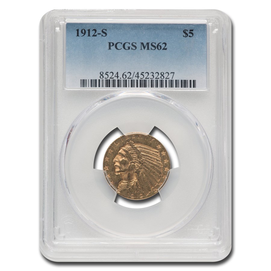 1912-S $5 Indian Gold Half Eagle MS-62 PCGS