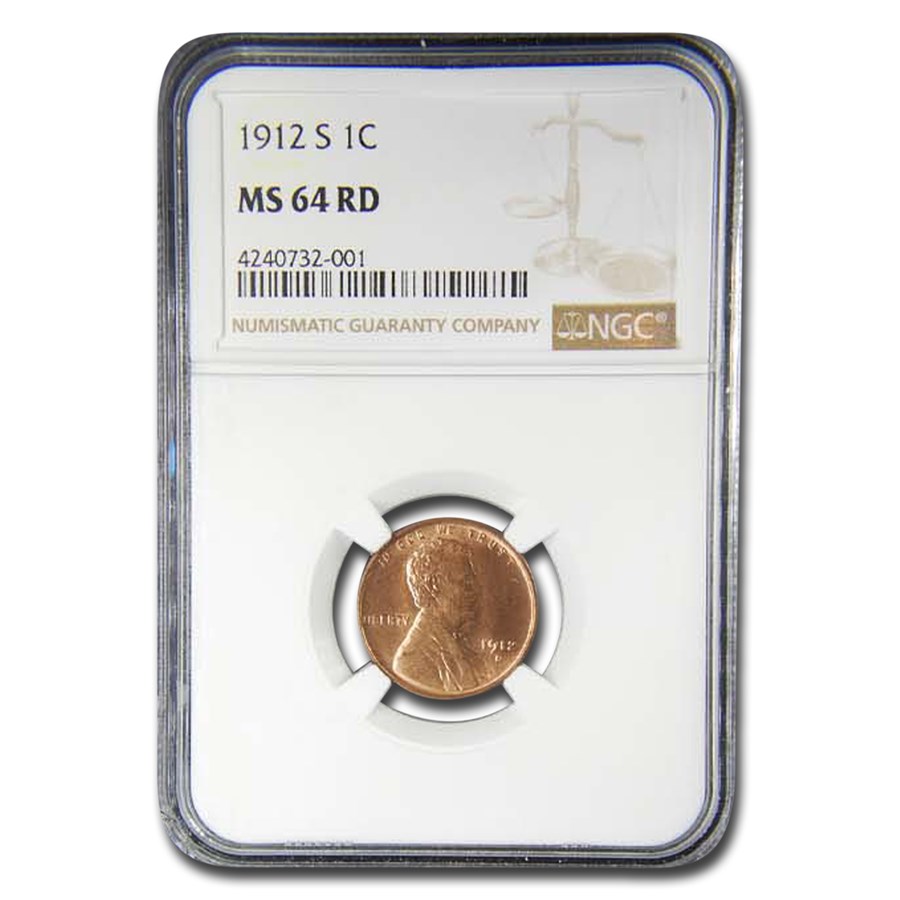 1912-S Lincoln Cent MS-64 NGC (Red)