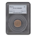 1912-S Lincoln Cent MS-64 PCGS (Red)