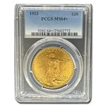 1913 $20 Saint-Gaudens Gold Double Eagle MS-64+ PCGS