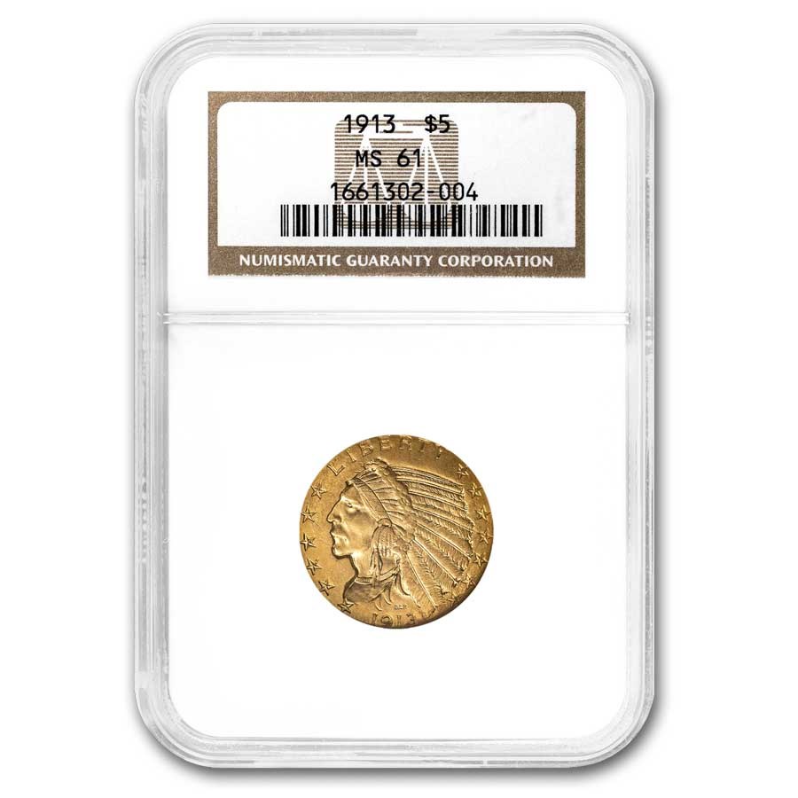 1913 $5 Indian Gold Half Eagle MS-61 NGC