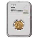 1913 $5 Indian Gold Half Eagle MS-63 NGC