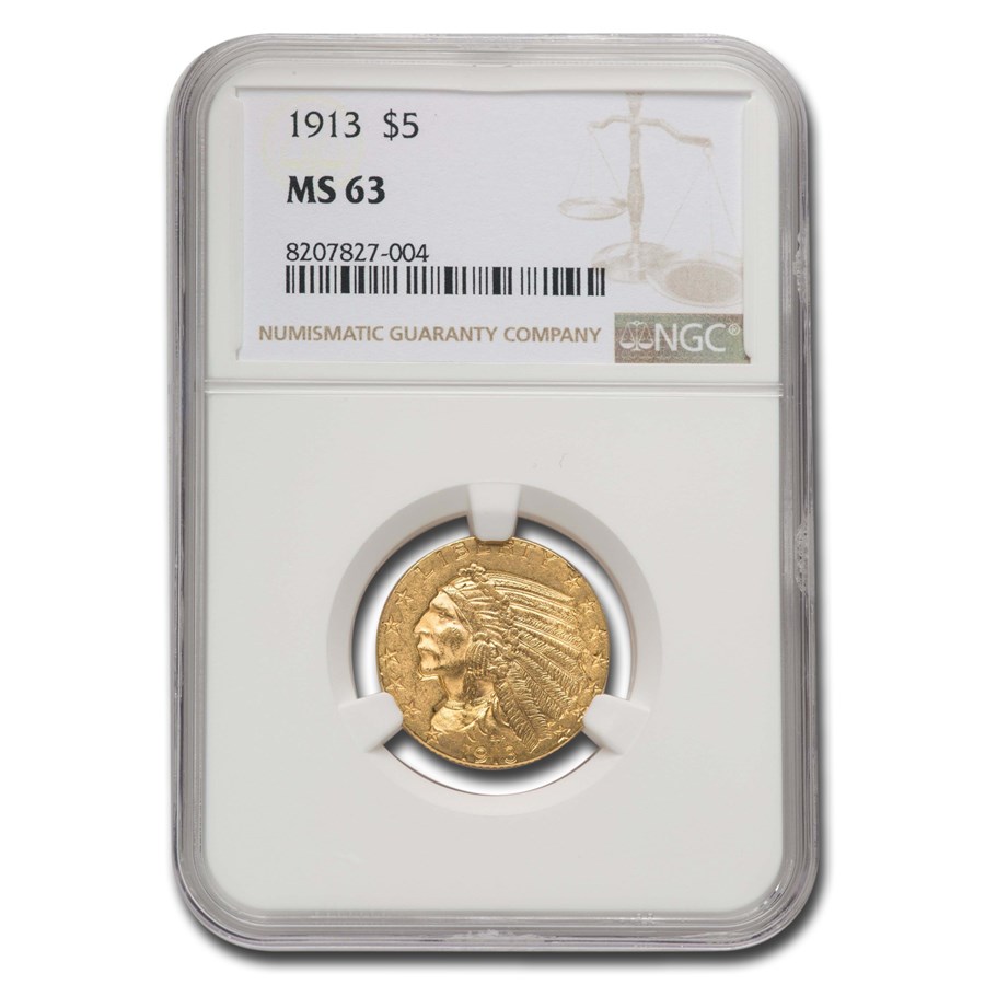 1913 $5 Indian Gold Half Eagle MS-63 NGC