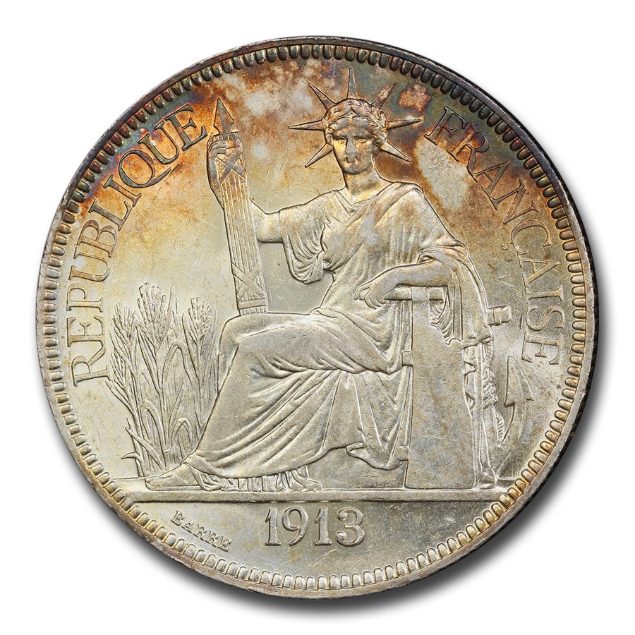 1913-A French Indo-China Silver Piastre MS-61 PCGS