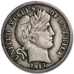 1913 Barber Dime VF