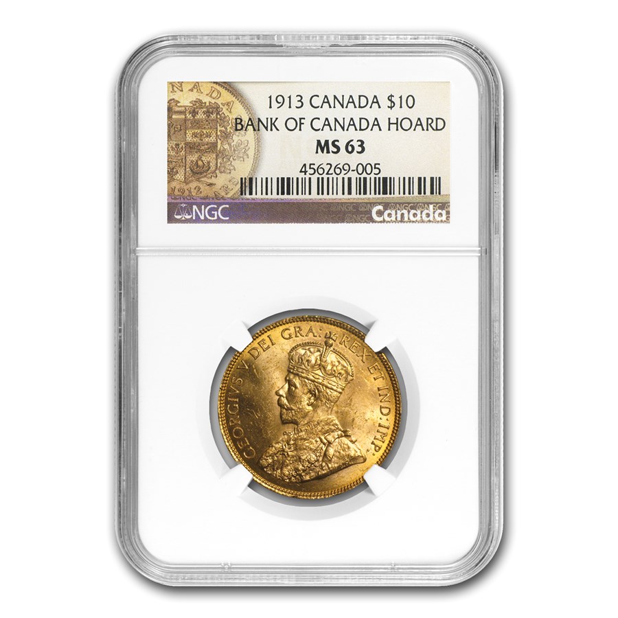 1913 Canada Gold $10 Reserve MS-63 NGC (Bank of Canada Hoard)