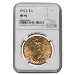 1913-D $20 St Gaudens Gold Double Eagle MS-61 NGC