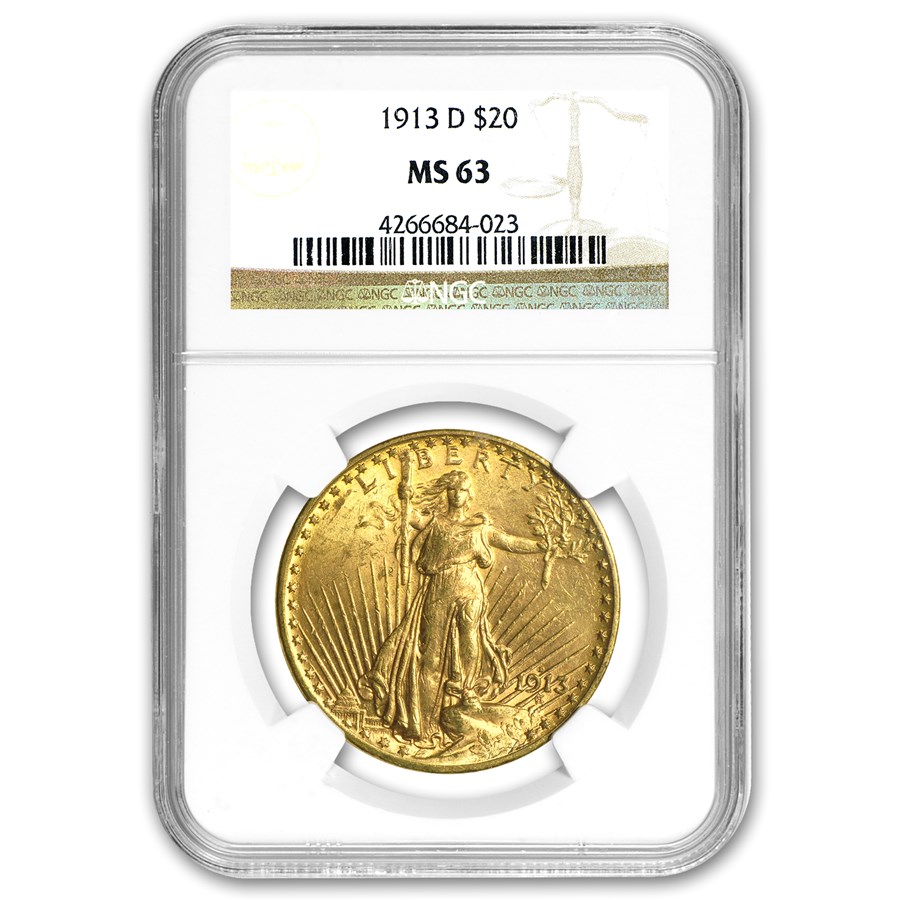 1913-D $20 St Gaudens Gold Double Eagle MS-63 NGC