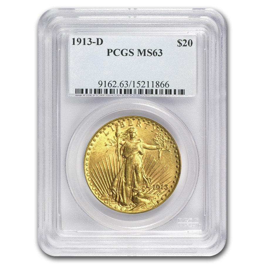 1913-D $20 St Gaudens Gold Double Eagle MS-63 PCGS